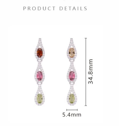 925 Sterling Silver EarringsStuds Set With Natural Tourmaline